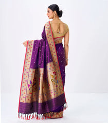 Magenta Handwoven Banarasi Silk Saree With Flower Motifs