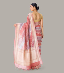 Peach & Grey Banarasi Organza Silk Saree With Floral Motifs