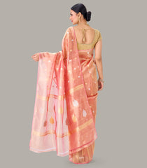 Light Peach Banarasi Organza Tissue Silk Saree With Floral Motifs