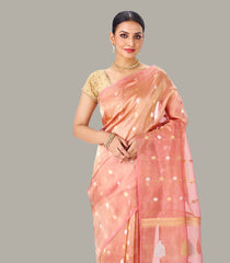 Light Peach Banarasi Organza Tissue Silk Saree With Floral Motifs