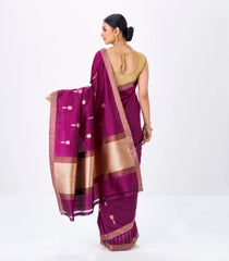 Magenta Handloom Banarasi Silk Saree With Floral Zari Buttas