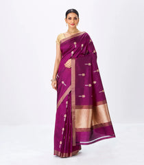 Magenta Handloom Banarasi Silk Saree With Floral Zari Buttas