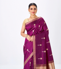 Magenta Handloom Banarasi Silk Saree With Floral Zari Buttas