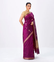 Magenta Handloom Banarasi Silk Saree With Floral Zari Buttas