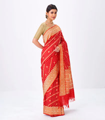 Red Handwoven Banarasi Silk Saree With Diagonal Floral Motifs