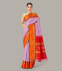 Off White Handloom Kanchipuram Korvai Silk Saree With Checks