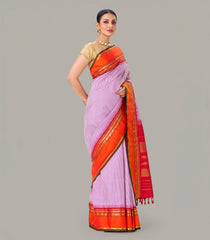 Off White Handloom Kanchipuram Korvai Silk Saree With Checks