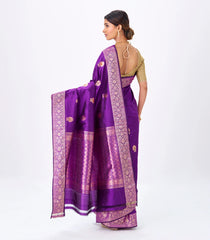 Purple Handloom Banarasi Silk Saree With Meena Floral Butta & Zari Border