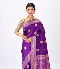 Purple Handloom Banarasi Silk Saree With Meena Floral Butta & Zari Border