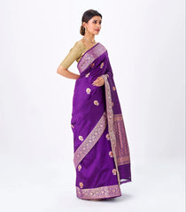 Purple Handloom Banarasi Silk Saree With Meena Floral Butta & Zari Border