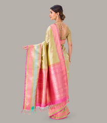 Taupe Handloom Banarasi Silk Saree With Meena Floral Buttas