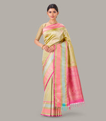 Taupe Handloom Banarasi Silk Saree With Meena Floral Buttas