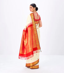 Off White Handloom Kanchipuram Korvai Silk Saree With Thread Buttas