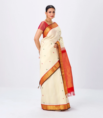 Off White Handloom Kanchipuram Korvai Silk Saree With Thread Buttas