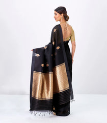 Midnight Blue Banarasi Organza Silk Saree With Floral Motifs