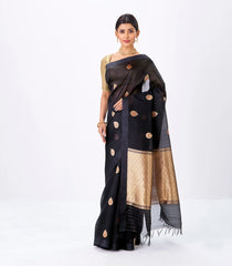 Midnight Blue Banarasi Organza Silk Saree With Floral Motifs