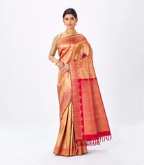 Red Handloom Kanchipuram Silk Saree With Floral Zari Motifs