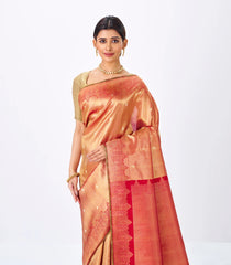 Red Handloom Kanchipuram Silk Saree With Floral Zari Motifs