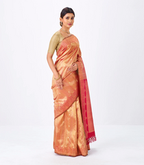 Red Handloom Kanchipuram Silk Saree With Floral Zari Motifs