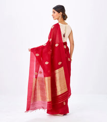 Red Banarasi Organza Silk Saree With Floral Motifs