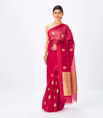 Red Banarasi Organza Silk Saree With Floral Motifs