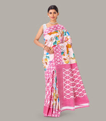 Baby Pink Handloom Silk Saree With Printed Floral Motifs