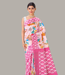 Baby Pink Handloom Silk Saree With Printed Floral Motifs