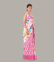 Baby Pink Handloom Silk Saree With Printed Floral Motifs