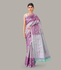 Grey Handloom Kanchipuram Silk Saree With Geometric & Floral Motifs