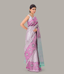 Grey Handloom Kanchipuram Silk Saree With Geometric & Floral Motifs