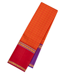 Orange Handloom Kanchipuram Silk Saree With Zari Checks-KA15294
