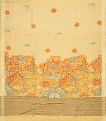 Yellow Woven Linen Saree With Printed Floral Motifs -LI0647