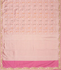 Baby Pink Woven Silk Saree With Meena Floral Motifs & Hand Embroidered Selvage-EN1701