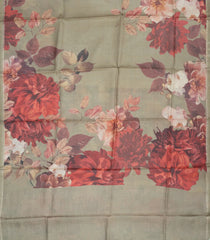 Taupe Handloom Tussar Silk Saree With Printed Floral Motifs-TU2880