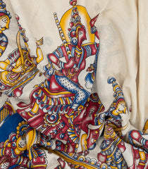Off White Printed Kalamkari Cotton Saree With Zari Border-KAL1203