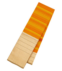 Mustard Handloom Korvai Kanchipuram Silk Saree With Stripes-KA15780