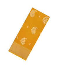 Mustard Printed Synthetic Dola Silk Saree With Motifs & Zari Stripes-SY0431