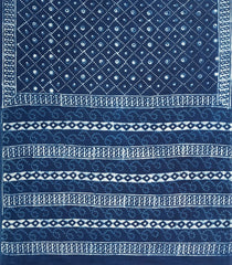 Indigo Printed Jaipur Cotton Saree With Floral Motifs-JC1449