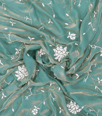 Turquoise Woven Blended Tissue Saree With Embroidered Floral Motifs-EN1854