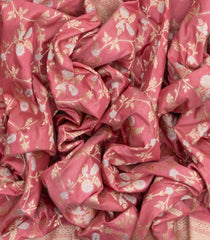 Peach Handloom Banarasi Silk Saree With Floral Motifs-BE1424