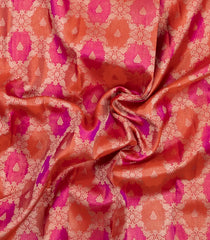 Peach & Pink Handloom Kanchipuram Bridal Silk Saree With Floral Zari Motifs-KA16289