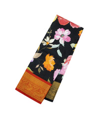 Light Blue Handloom Kanchipuram Silk Saree With Printed Floral Motifs-PS0766