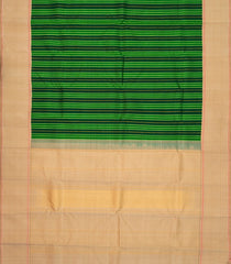 Bottle Green Handloom Korvai Kanchipuram Silk Saree With Stripes-KA12605