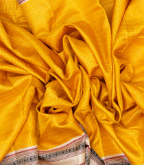 Mango Yellow Handloom Korvai Kanchipuram Silk Saree With Checks & Contrast Border-KA12699