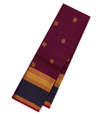Magenta Handloom Kanchipuram Silk Saree With Zari Checks & Contrast Border-KA14018