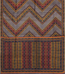 Dark Grey Printed Tussar Silk Saree With Chevron Motifs-TU3765
