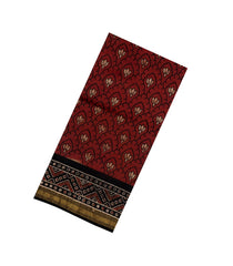 Crimson Printed Chanderi Cotton Saree With Zari Border-CC1499