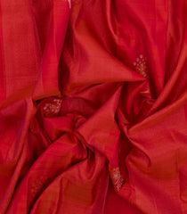 Red Handloom Kanchipuram Silk Saree With Stripes & Floral Motifs-KA14095