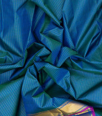 Blue Handloom Kanchipuram Silk Saree With Zari Checks