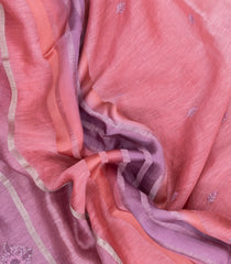 Peach Handloom Linen Saree With Embroidered Floral Motifs-LI0772